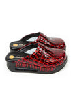 TERLIK SABO ST-601 Leather Clogs for Women - Red Textured Pattern