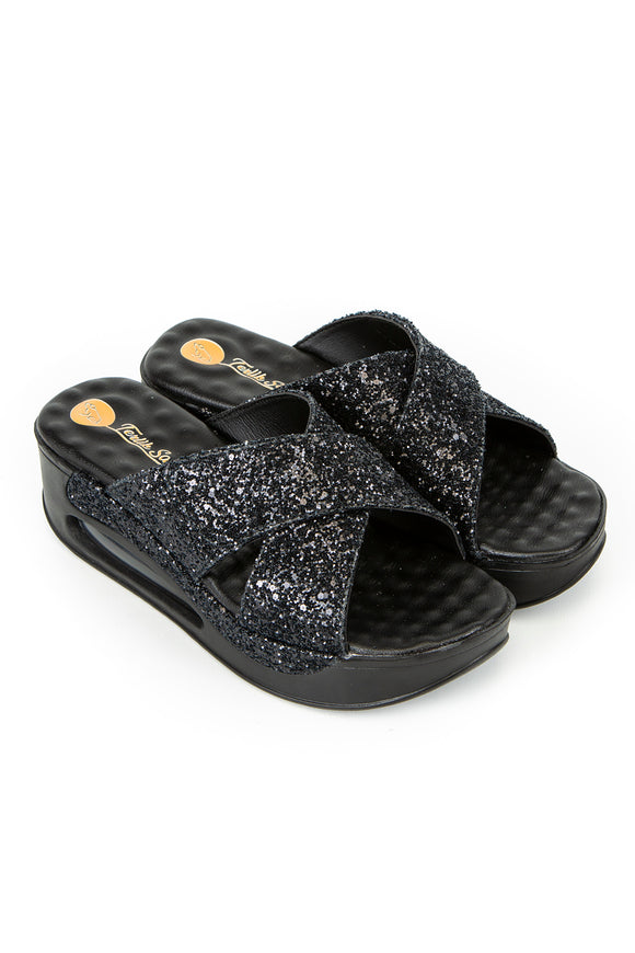 TERLIK SABO ST-605 Leather Clogs for Women - Black Glitter