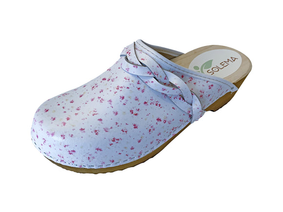 Solema TRIS Leather Clogs for Women  - Pink Flowers