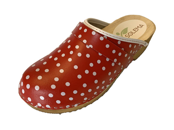 Solema TRIS Leather Clogs for Women  - Red Dots