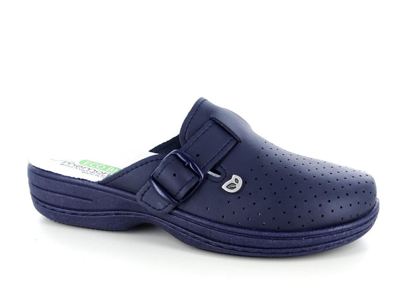 Ecobio Sanitary 191708 Leather Women Ladies Slip-on Slippers Clogs Slides Mules Shoes, Dark Blue