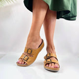 BATZ FC02 Leather Sandal Clogs for Women - Camel