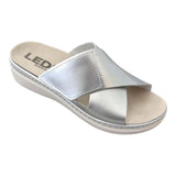 LEDI Anatomic 012 Leather Slip-on Womens Ladies Comfort Sandals Mule Clogs Slides Slippers Shoes, Silver