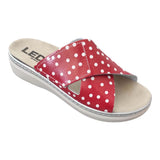 LEDI Anatomic 012 Leather Slip-on Womens Ladies Comfort Sandals Mule Clogs Slides Slippers Shoes, Red Dotted