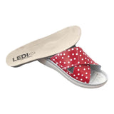 LEDI Anatomic 012 Leather Slip-on Womens Ladies Comfort Sandals Mule Clogs Slides Slippers Shoes, Red Dotted