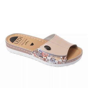 LEDI 200-4 Leather Clogs for Women - Nude-Flower