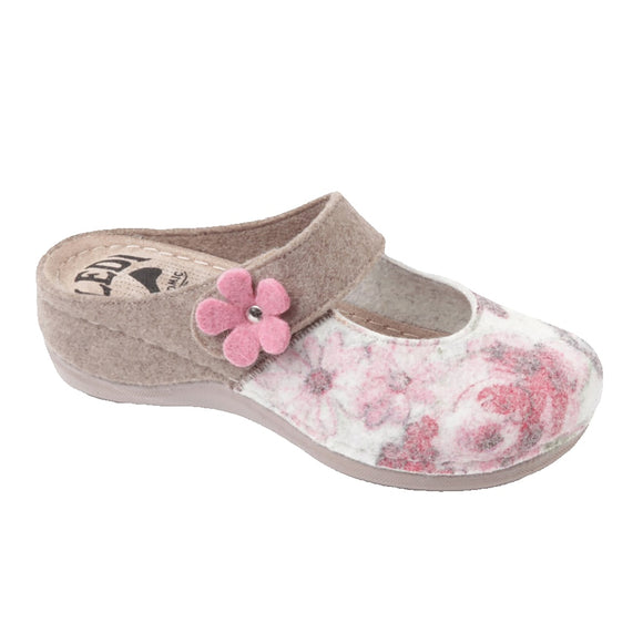 LEDI 431-AKV Leather Clogs for Women - Flower-Brown