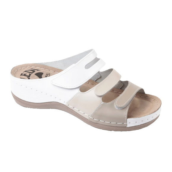 LEDI 432-6 Leather Clogs for Women - White-Beige