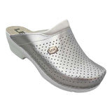LEDI Anatomic 500 Leather Slip-on Womens Comfort Mule Clogs Slippers Shoes - Silver