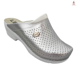 LEDI Anatomic 500 Leather Slip-on Womens Comfort Mule Clogs Slippers Shoes - Silver