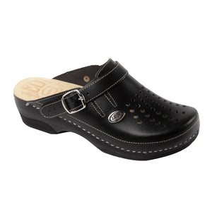 LEDI 552-10 Leather Clogs for Women - Black
