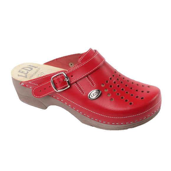 LEDI 552-24 Leather Clogs for Women - Red