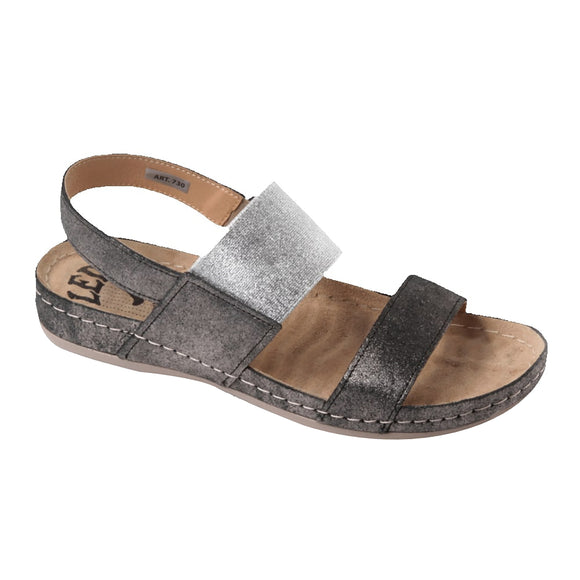 LEDI 730-CR8 Leather Clogs for Women - Grey-Silver