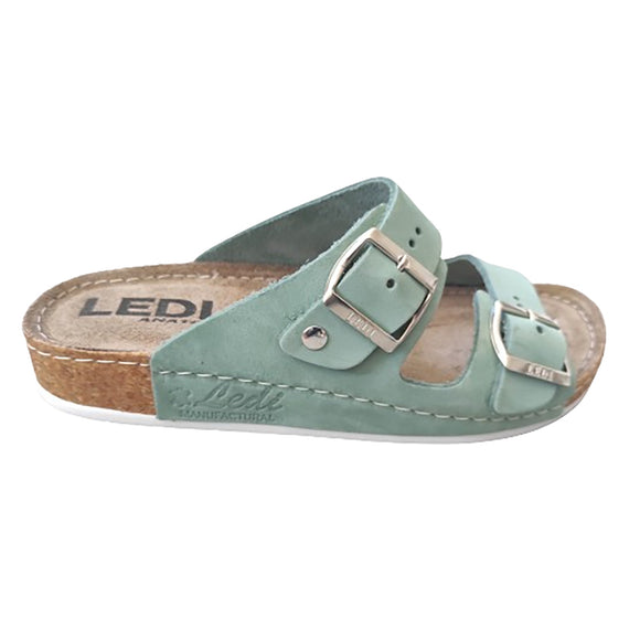 LEDI Anatomic 92-NB2 Leather Slip-on Womens Comfort Sandals Clogs, Olive