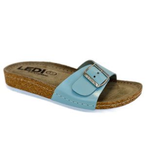 LEDI Anatomic 94-LBL Leather Slip-on Womens Comfort Sandals Clogs, Light Blue
