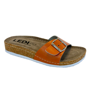 LEDI Anatomic 94-ORA Leather Slip-on Womens Comfort Sandals Clogs, Orange