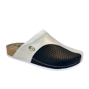 LEDI Anatomic 95-B23_D5 Leather Slip-on Womens Comfort Sandals Clogs, Black-White