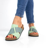 BATZ MARINA Leather Sandal Clogs for Women - Green