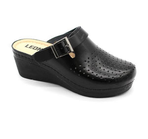 LEON 1000 Leather Clogs for Women - Black