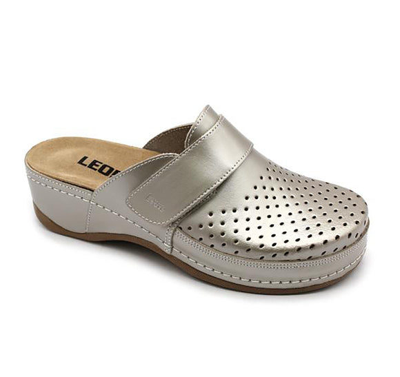 LEON 2022 Leather Sandal Clogs for Women - Champagne