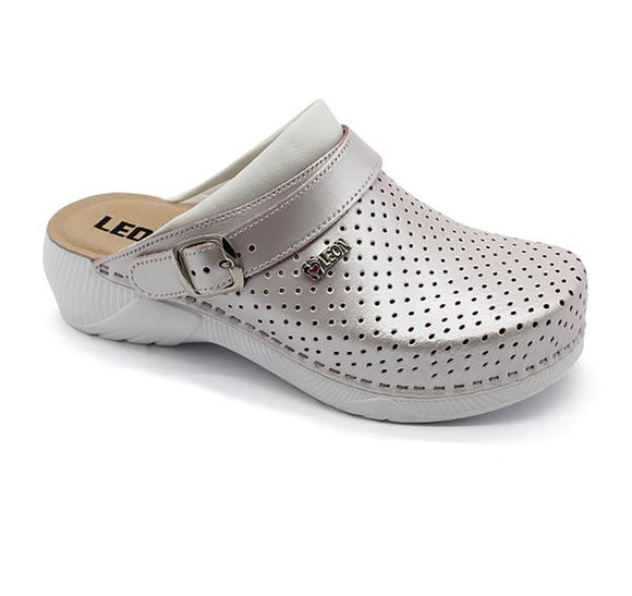 LEON 3300 Leather Clogs for Women - Pearl