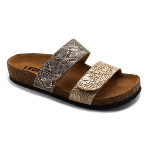 LEON 4000 Leather Sandal Clogs for Women - Gold-Snake