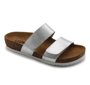 LEON 4000 Leather Sandal Clogs for Women - Silver
