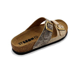LEON 4011 Leather Sandal Clogs for Women - Gold Snake