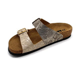 LEON 4011 Leather Sandal Clogs for Women - Gold Snake
