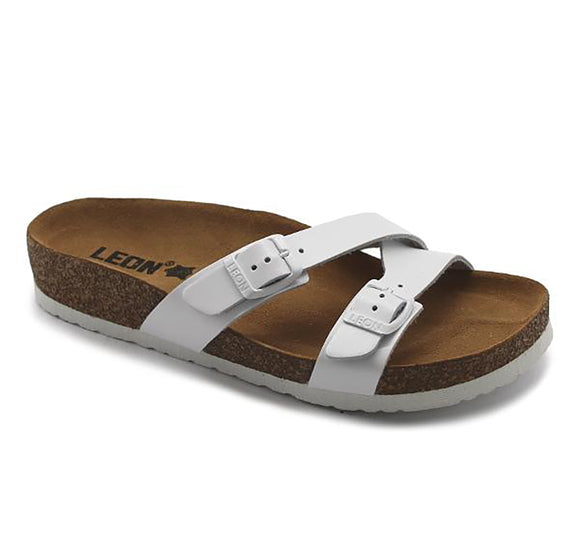 LEON 4030 Leather Sandal Clogs for Women - White