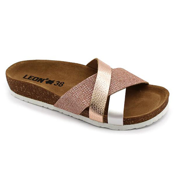 LEON 4201 Leather Sandal Clogs for Women - Rose