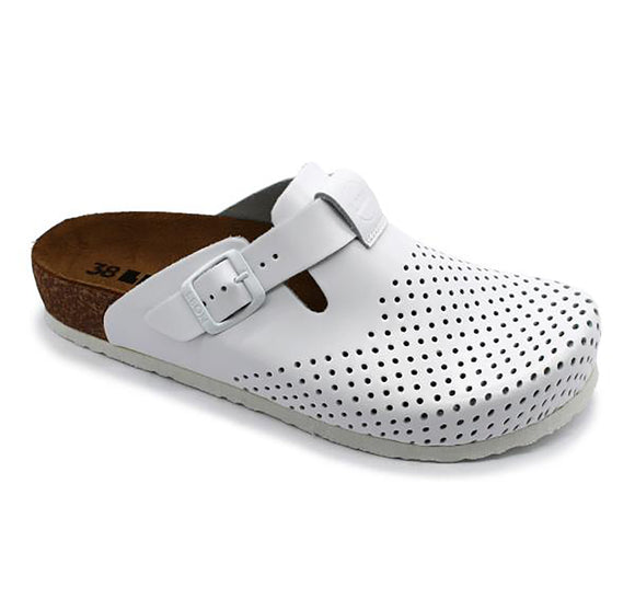 LEON 4250 Leather Clogs for Women - White
