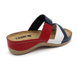 LEON 909 Leather Sandal Clogs for Women - Tommy (Blue-Red-White)