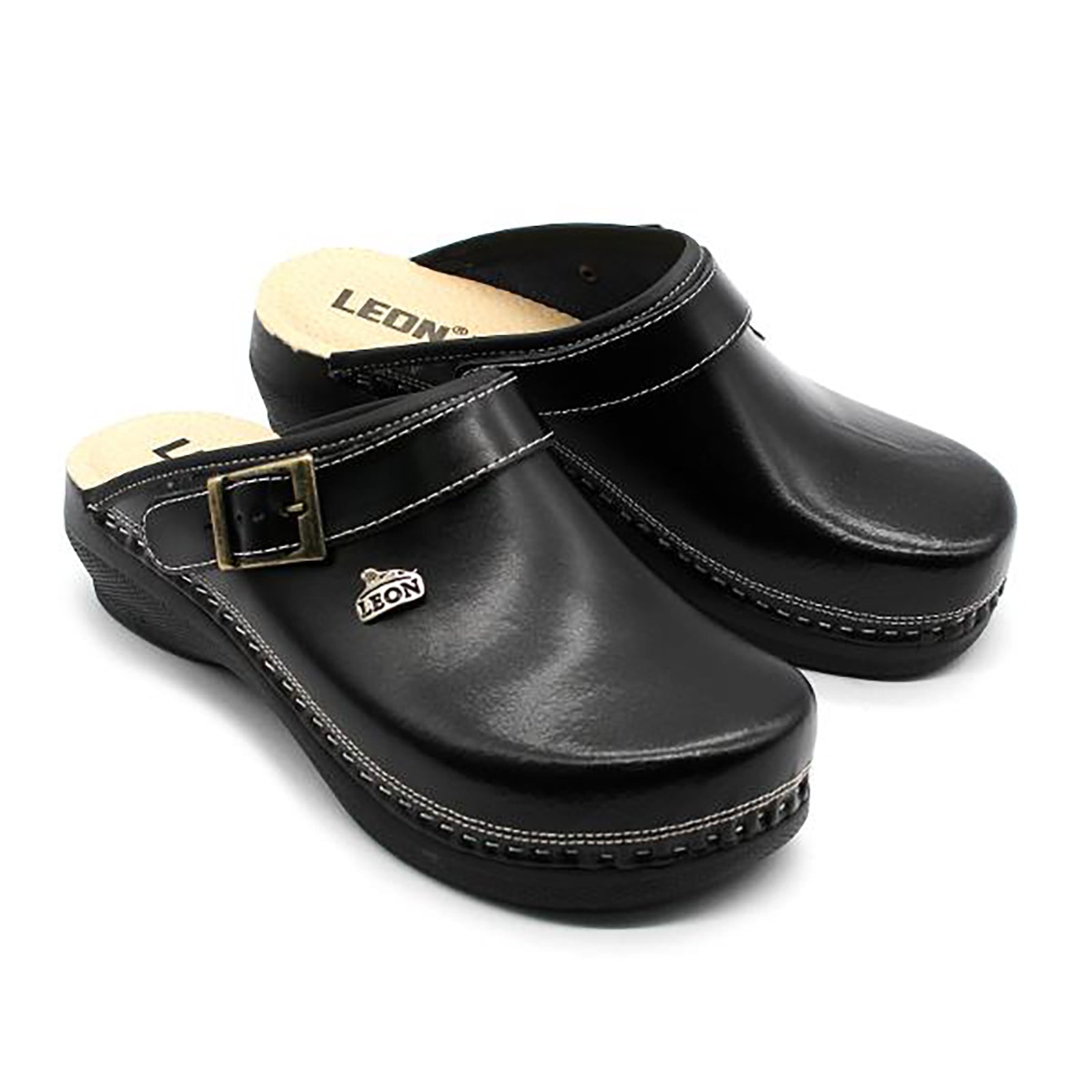 Ladies black leather clogs online